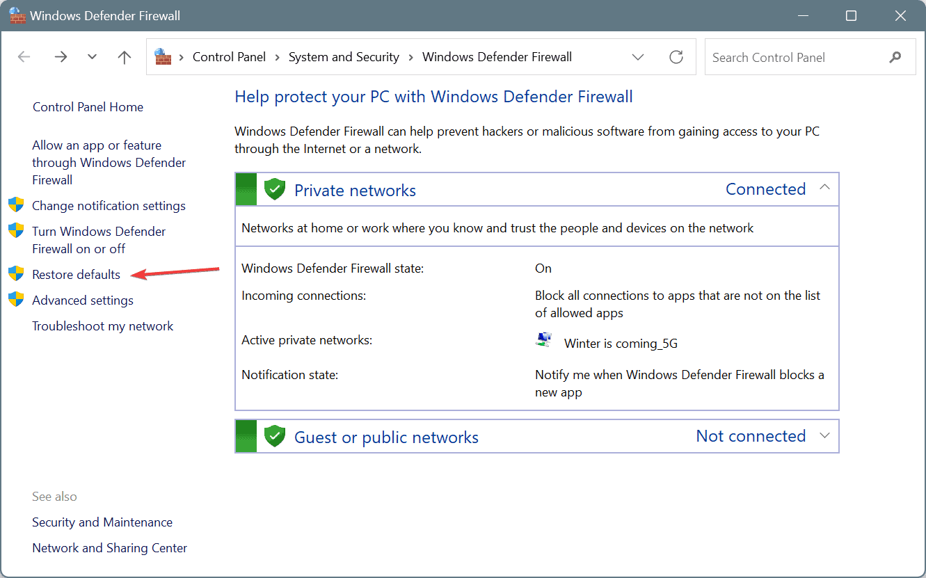 restore defaults