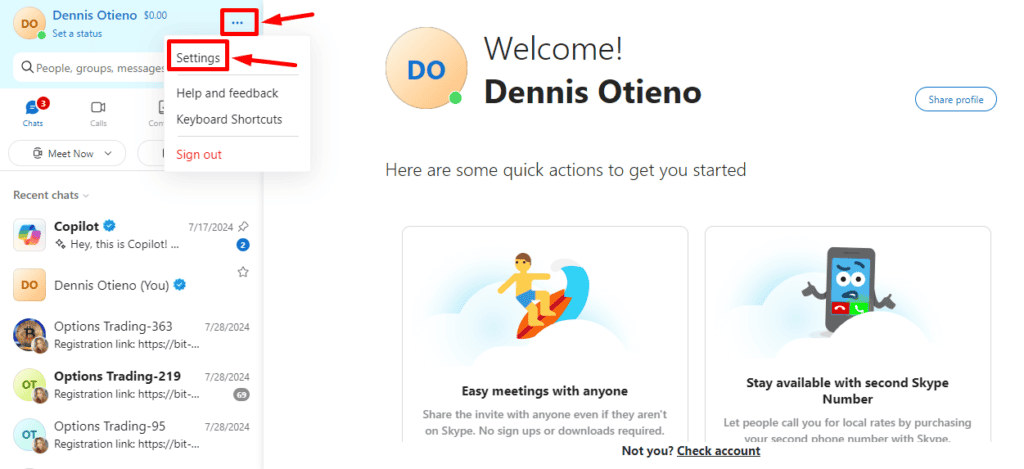 Skype settings