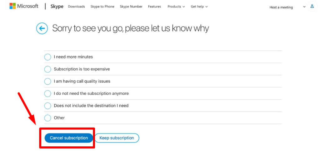 Cancel subscription
