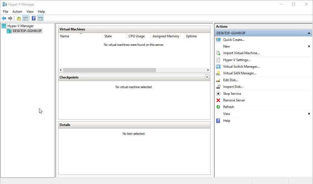 Hyper-V Manager on Windows