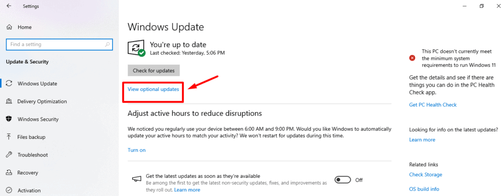 View optional updates