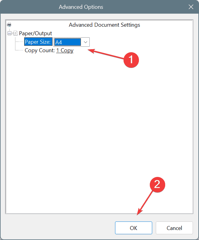 change paper size to fix printer printing a5 instead of a4