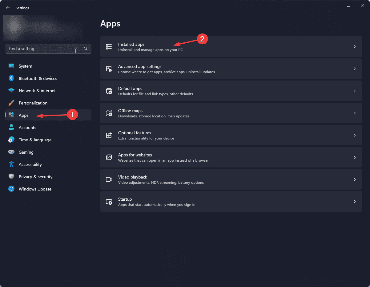 Apps, installed apps 