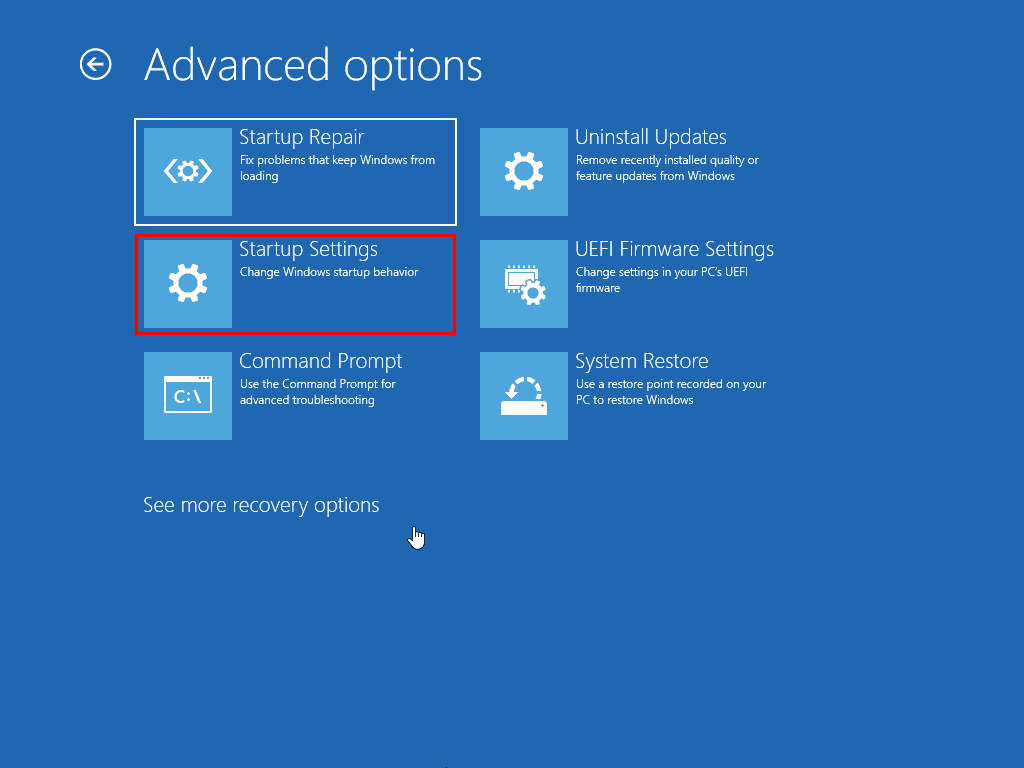 startup settings