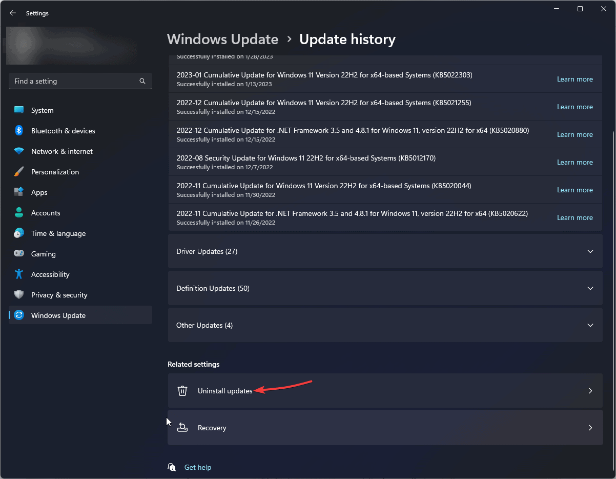 Uninstall Updates