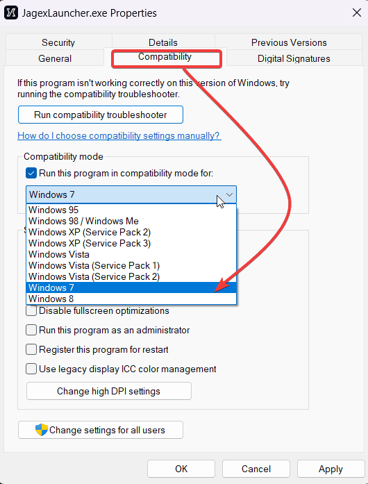 jagex launcher compatibility mode