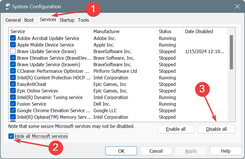 services disable all