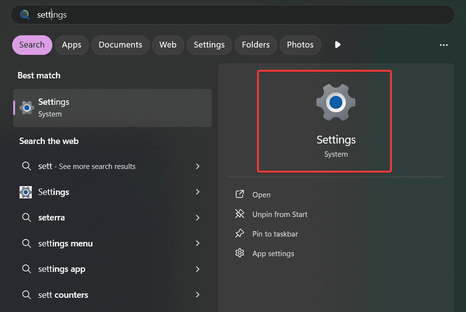 open windows settings