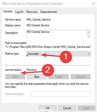 run service to fix msi dragon center extreme performance not working