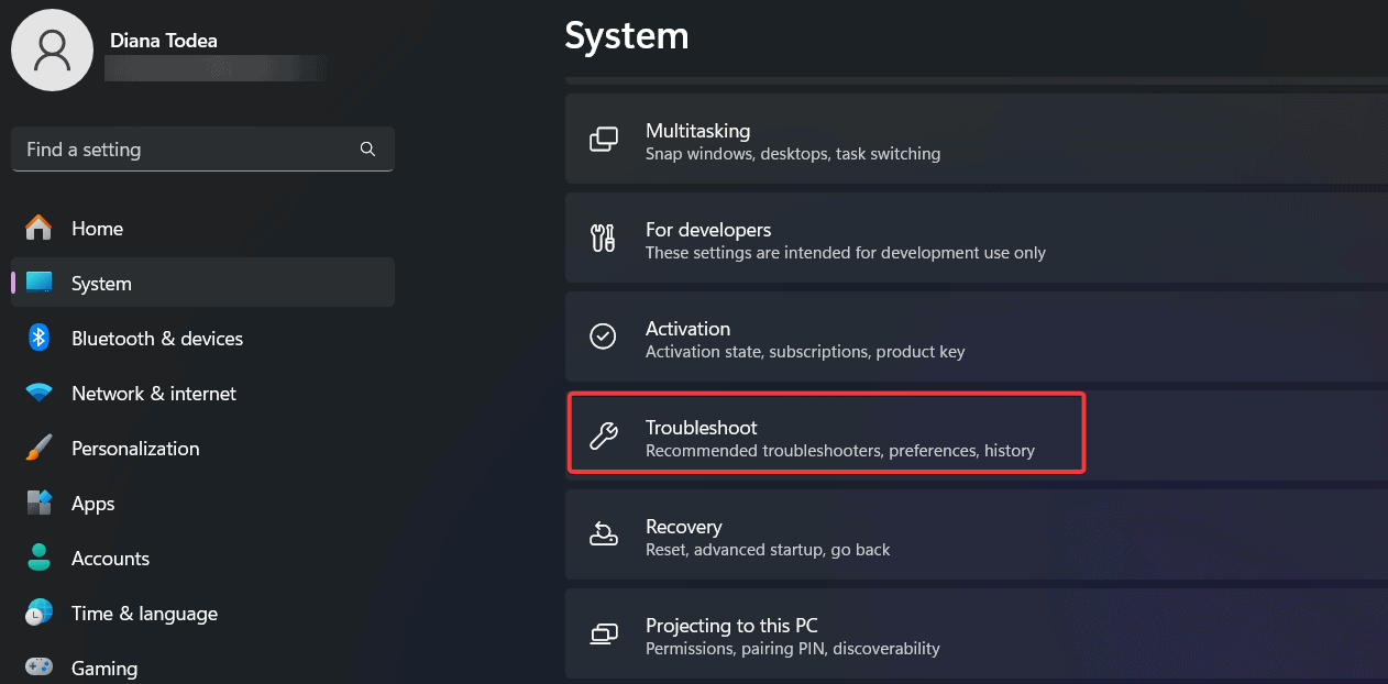system troubleshoot