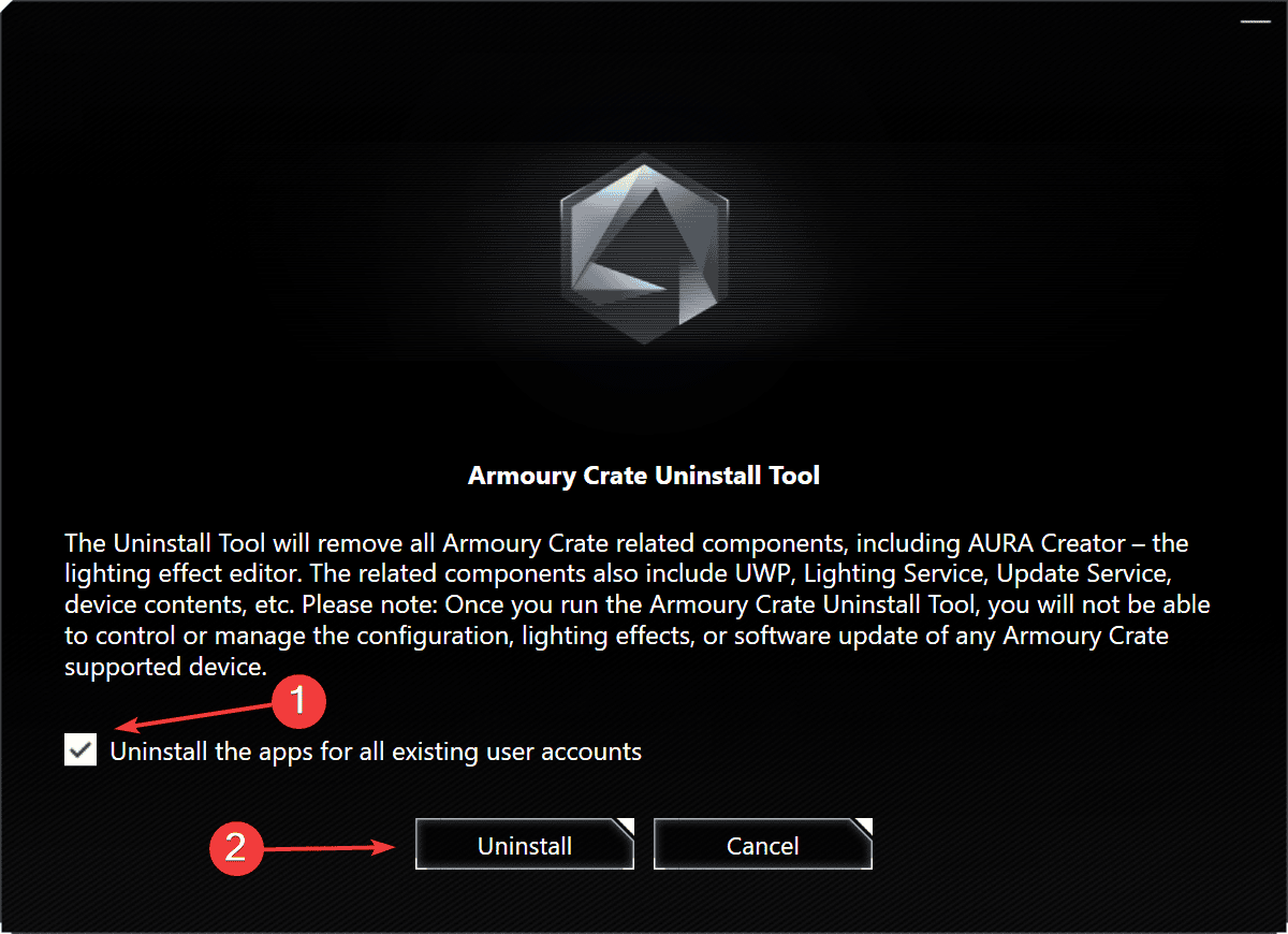 uninstall to fix asus armoury crate javascript error