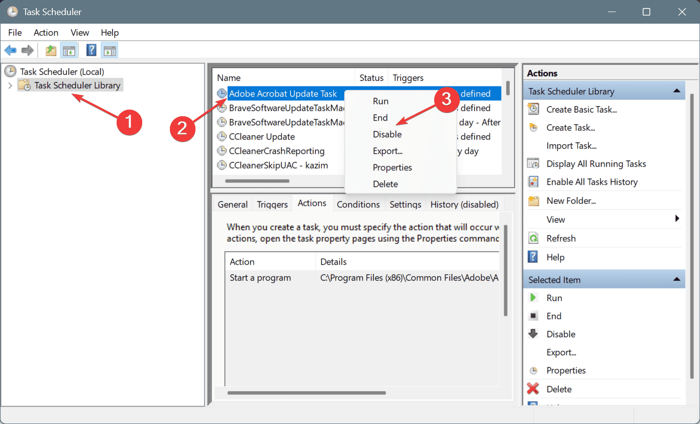 disable Adobe Acrobat Update Task to fix AdobeARM.exe