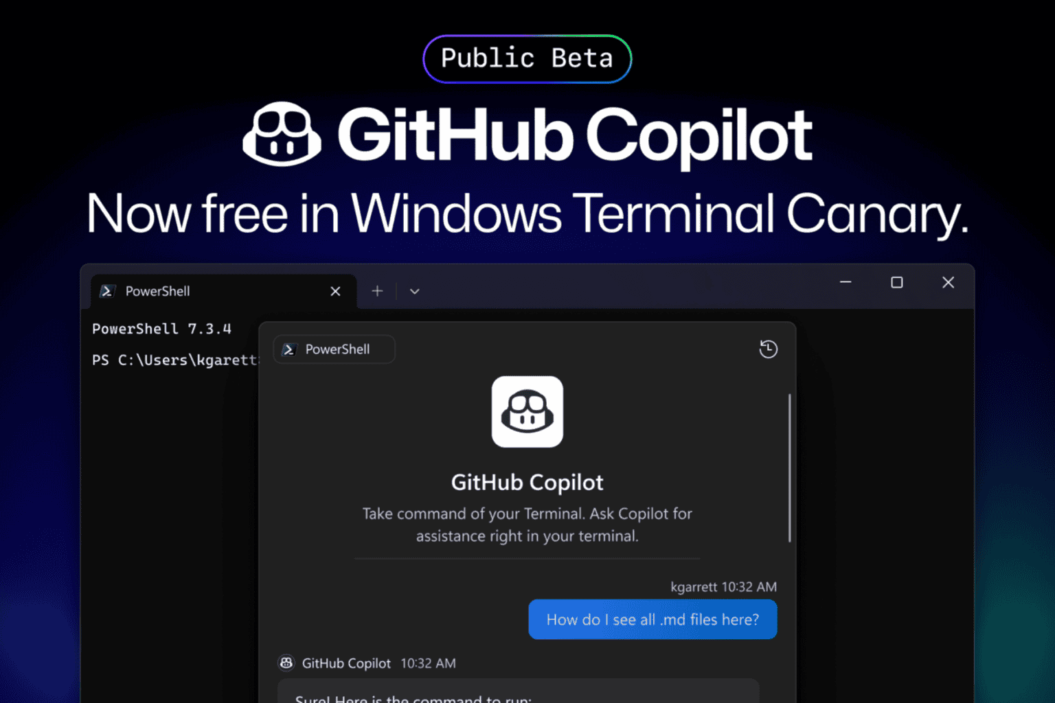 Microsoft added GitHub Copilot in Windows Terminal Canary for free