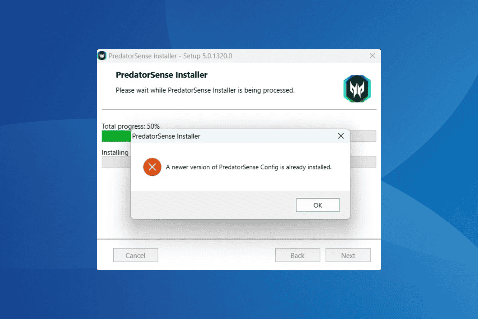 acer predator sense not installing