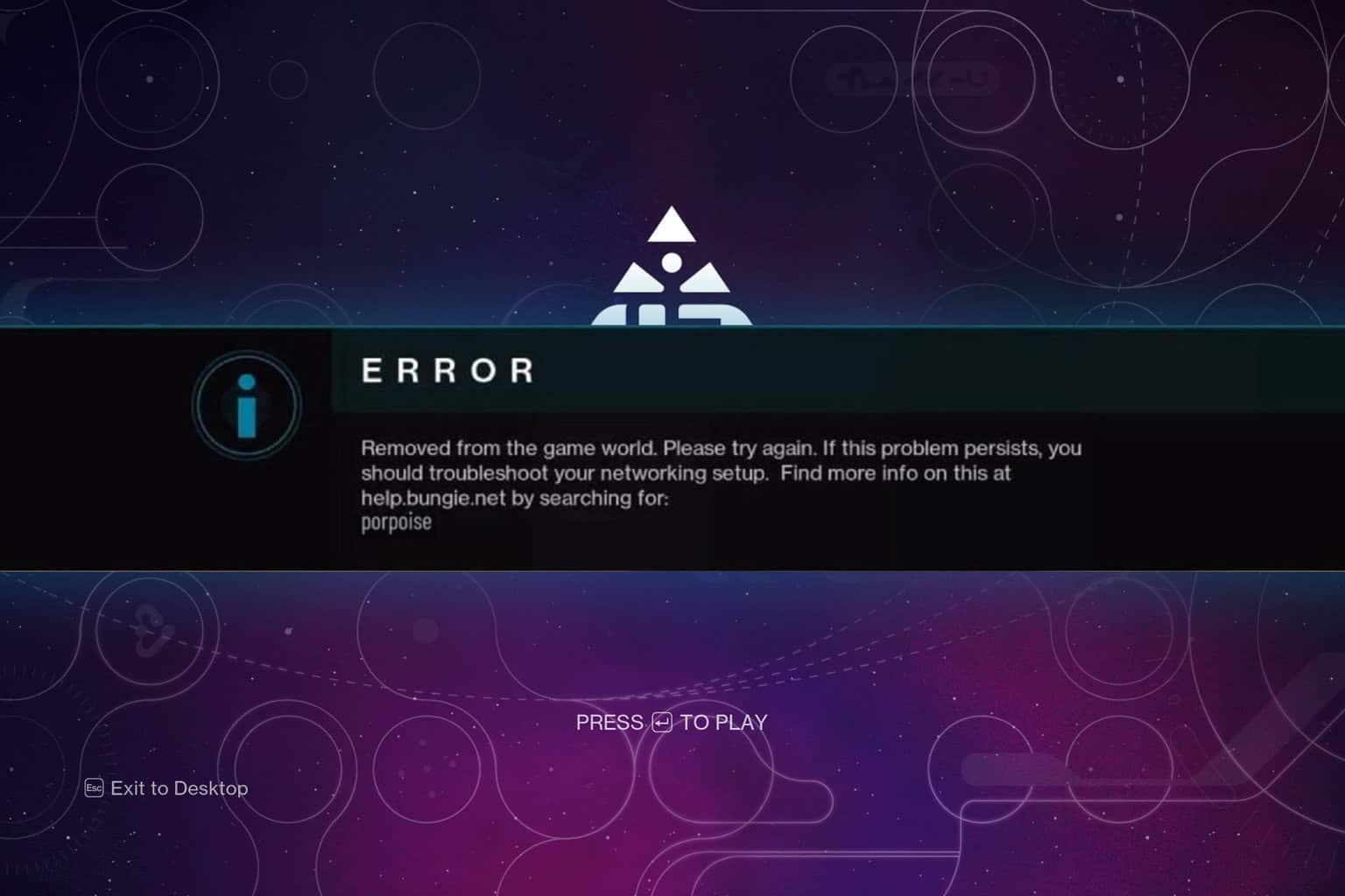 destiny 2 error code porpoise