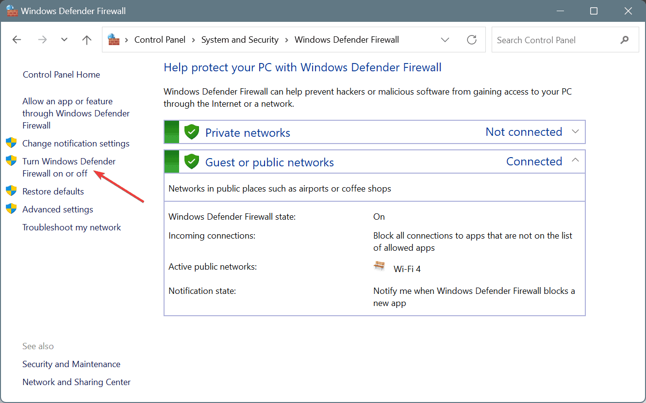 enable/disable firewall
