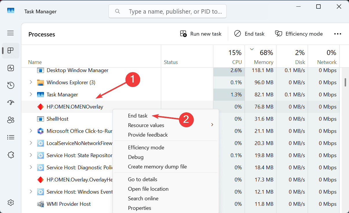 end task to fix omen gaming hub not showing cpu temp