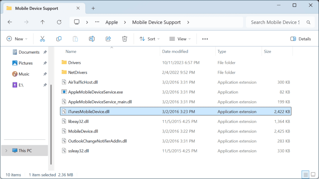 iTunesMobileDevice.dll location