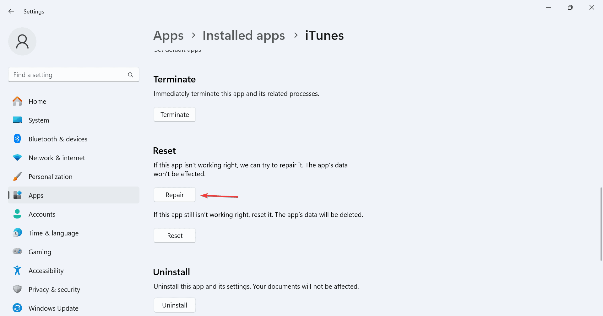 repair itunes