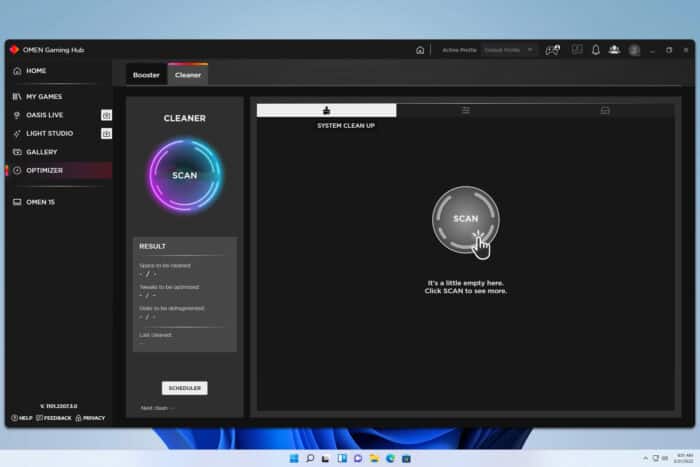 omen gaming hub cleaner not working