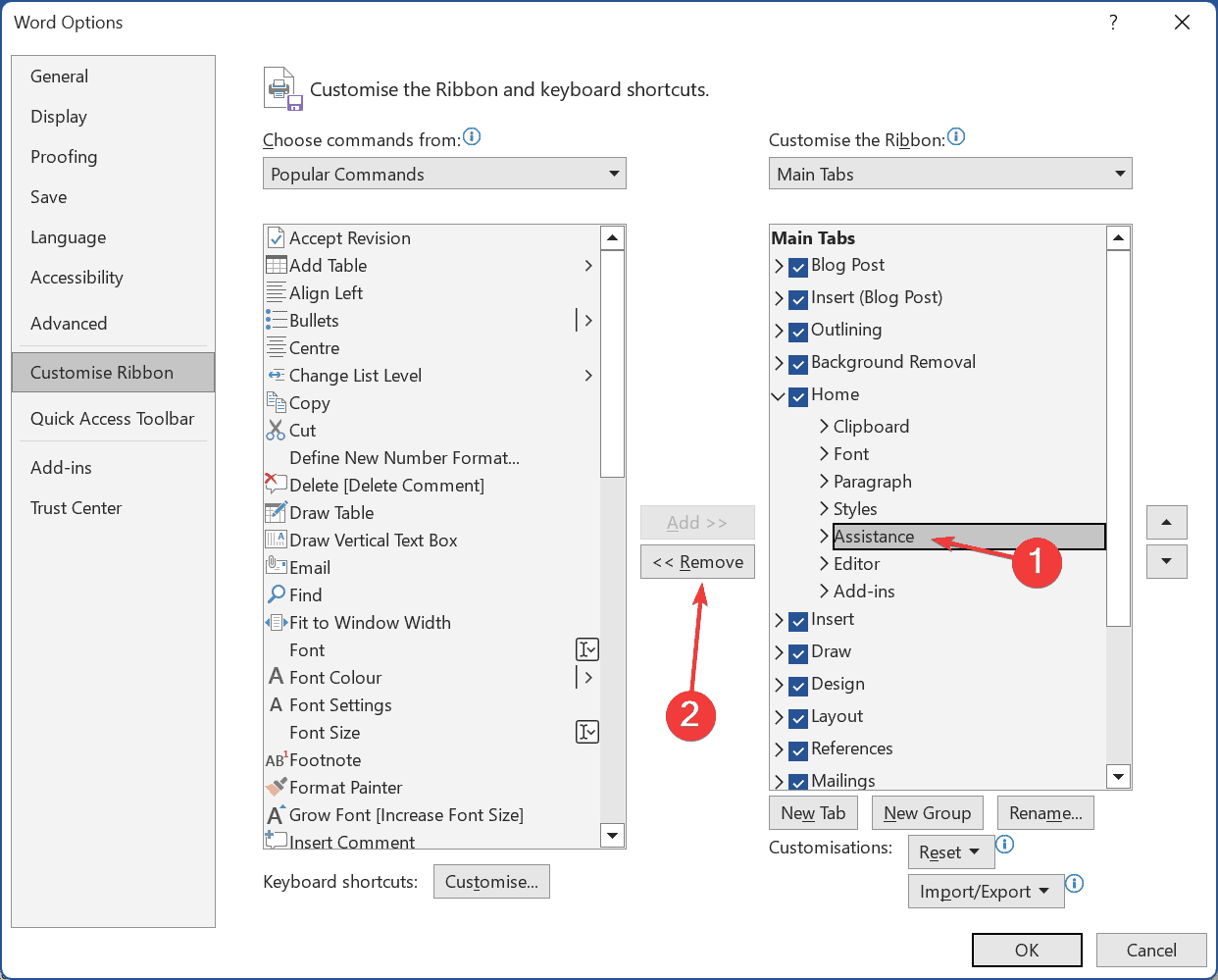 turn off copilot in word home tab