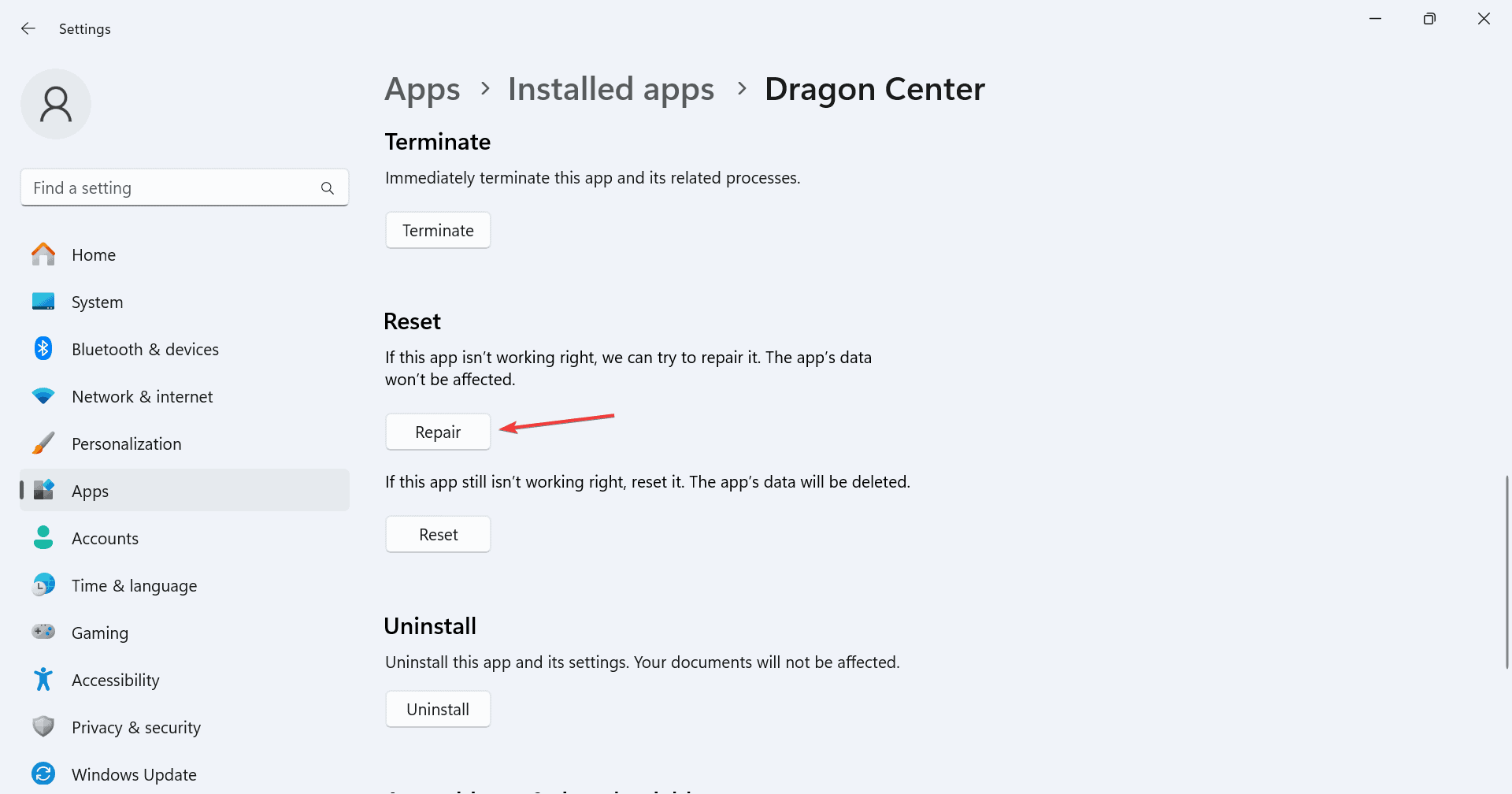repair dragon center