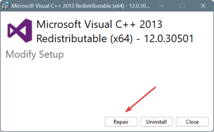 repair to fix ERROR_ASSERTION_FAILURE