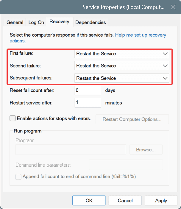 change recovery settings to fix acer predator sense lighting not working