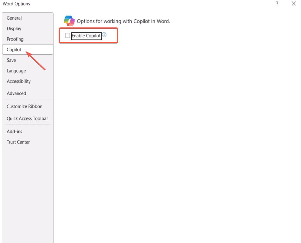 turn off copilot in word on Windows