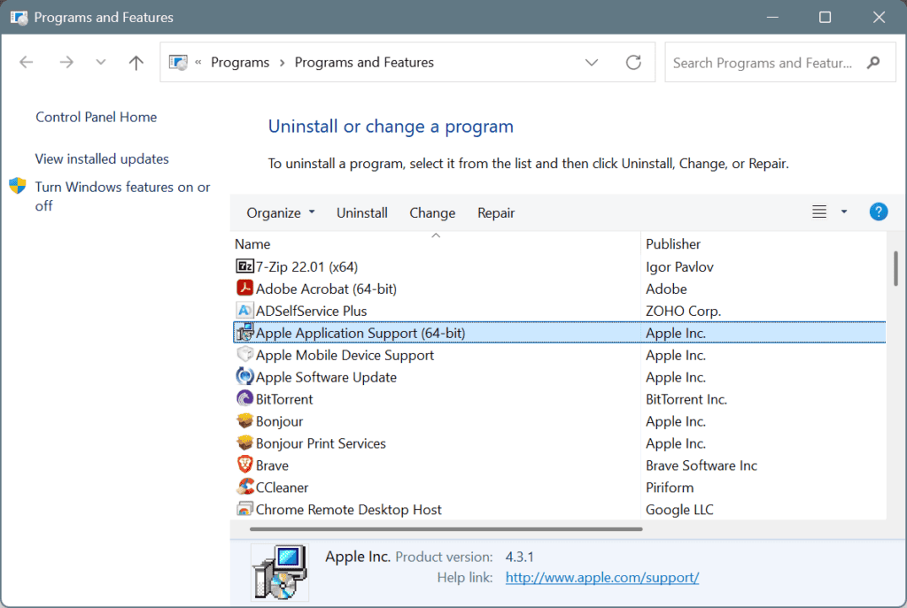 reinstall Apple software