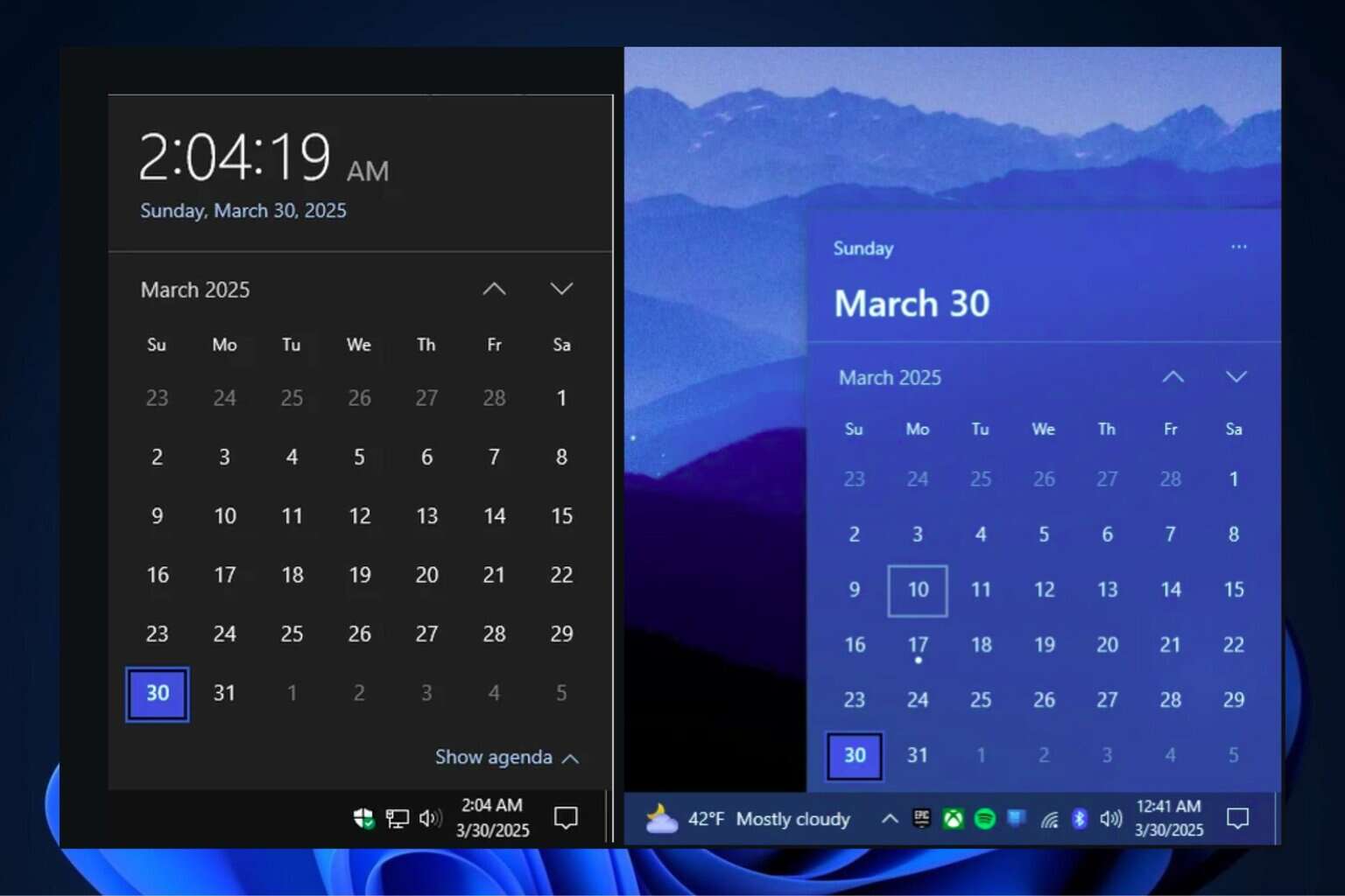 windows 10 calendar flyout