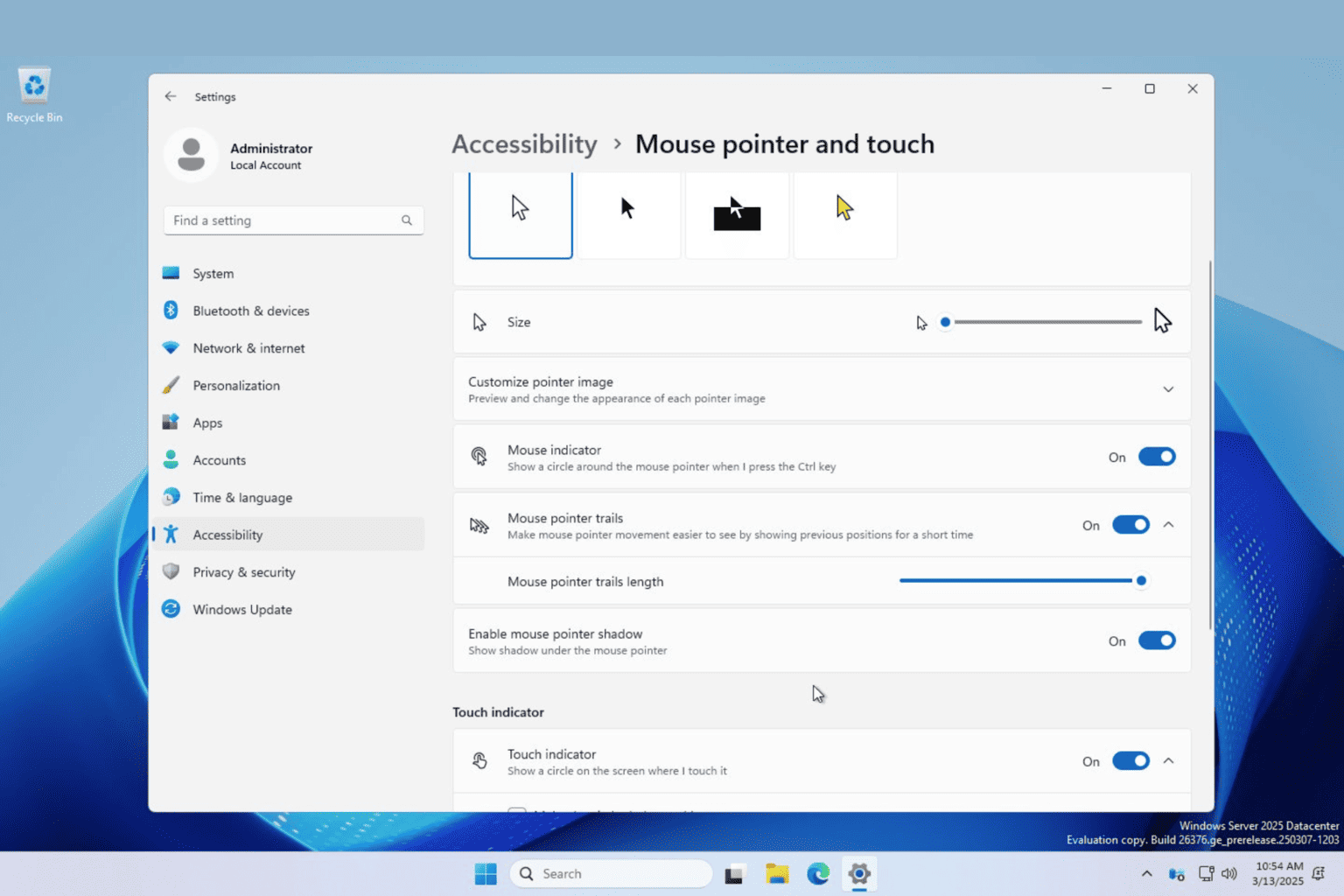 Microsoft brought more Mouse pointer and touch options in Settings