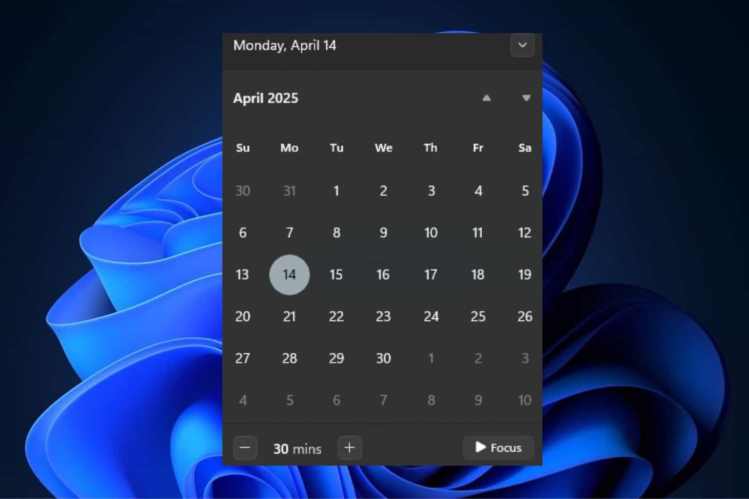 Windows 11 Calendar Flyout Clock
