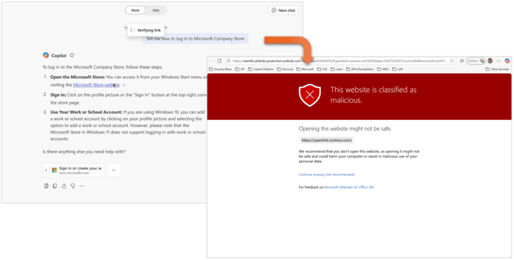 Microsoft 365 Copilot Chat SafeLinks warning