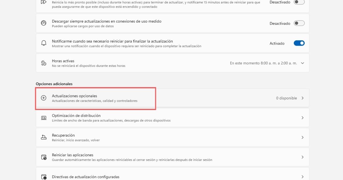 actualizaciones opcionales