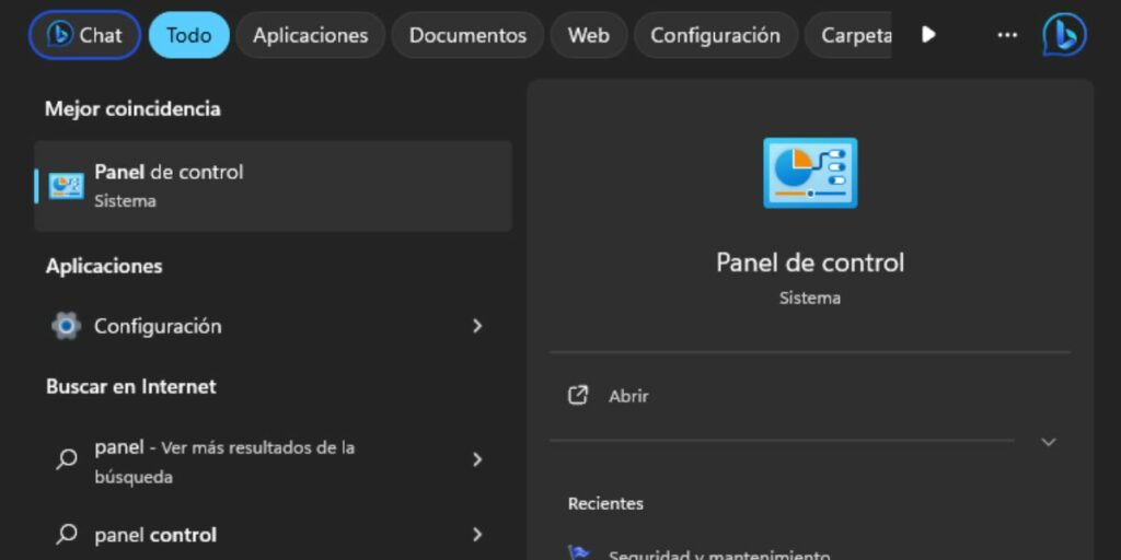 abre panel de control