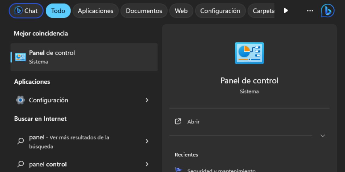 abre panel de control