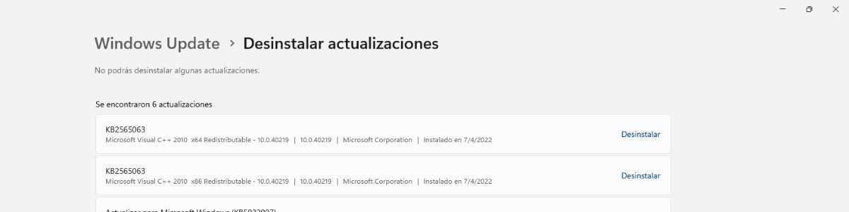 desinstalar actualizaciones