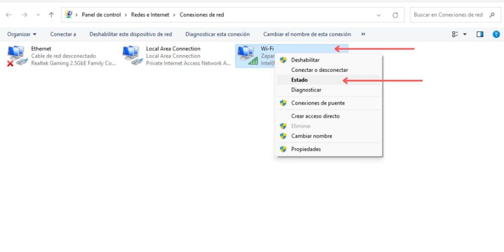 estado configuracion red