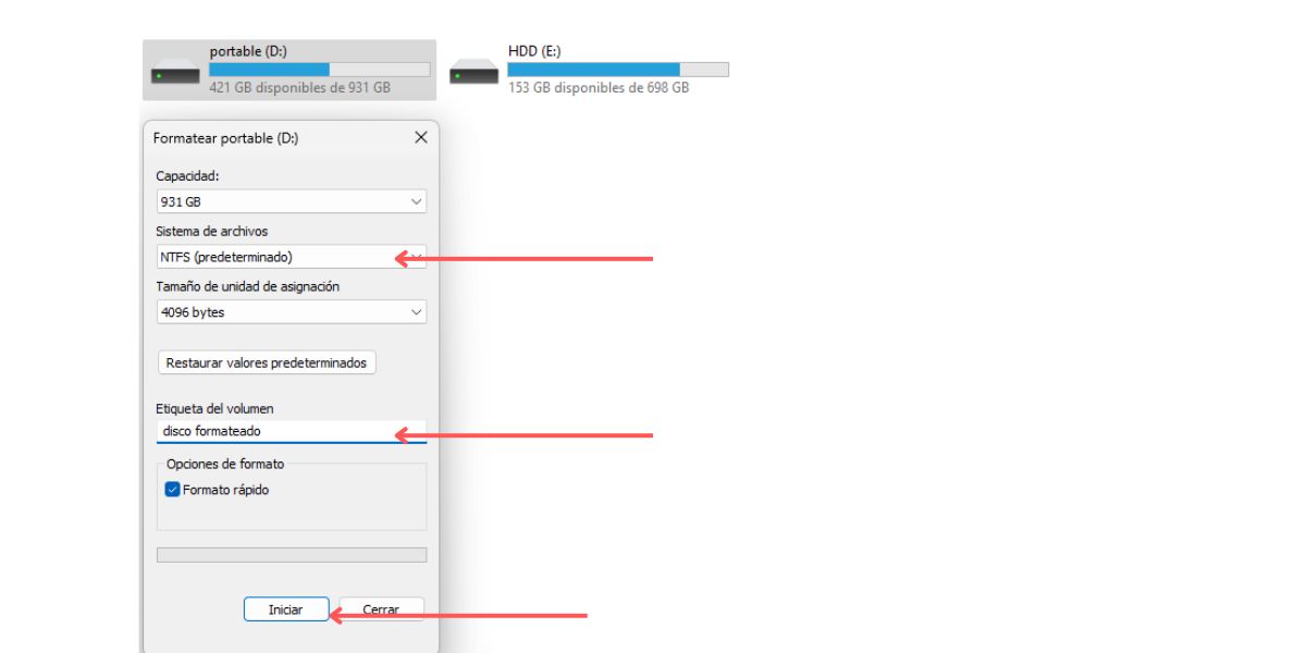 formatear unidad usb a ntsf