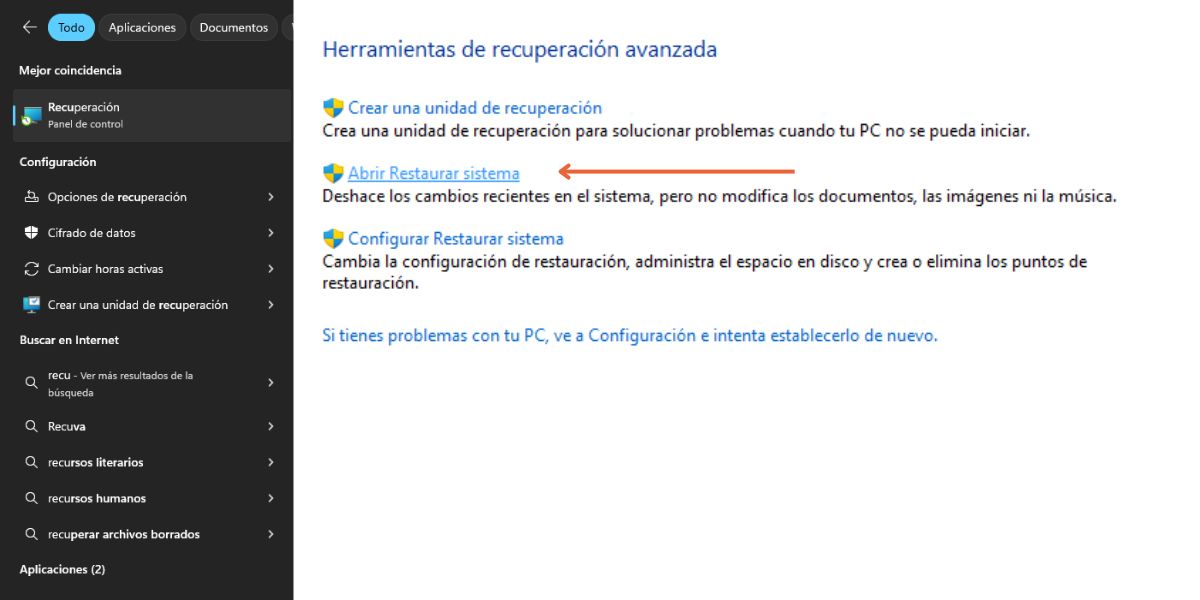 abrir restaurar sistema