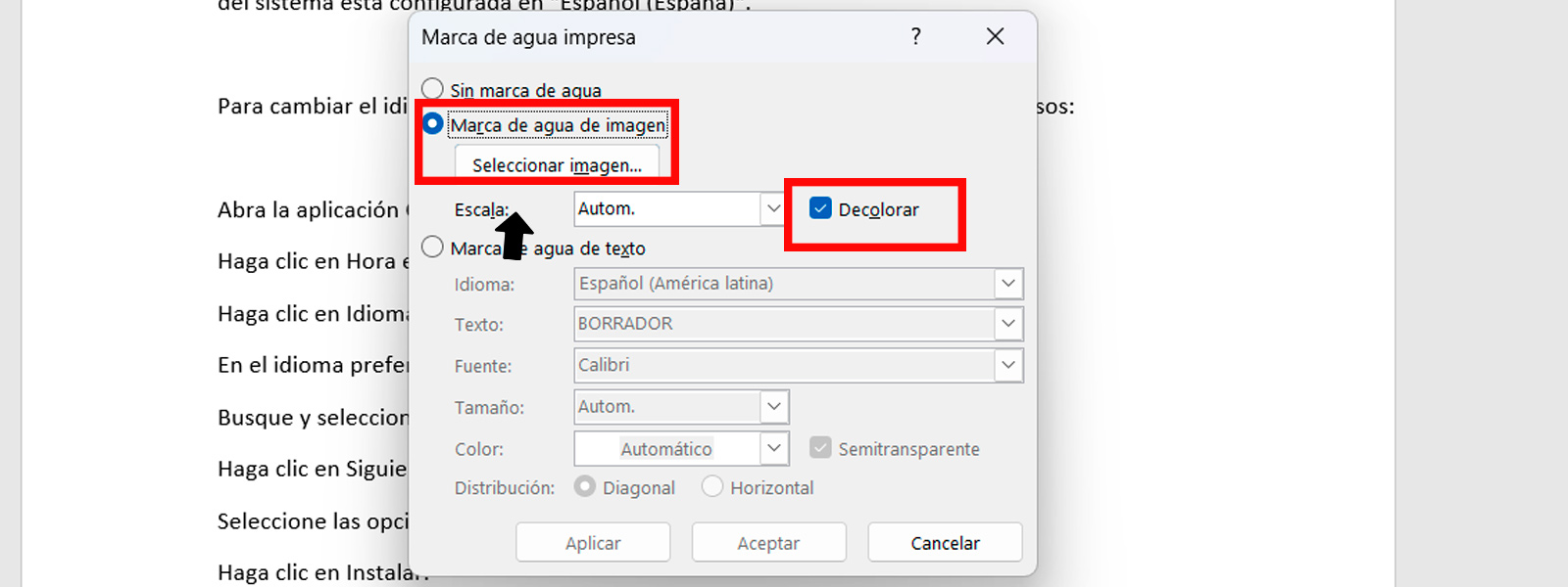 decoloracion imagen de fondo word