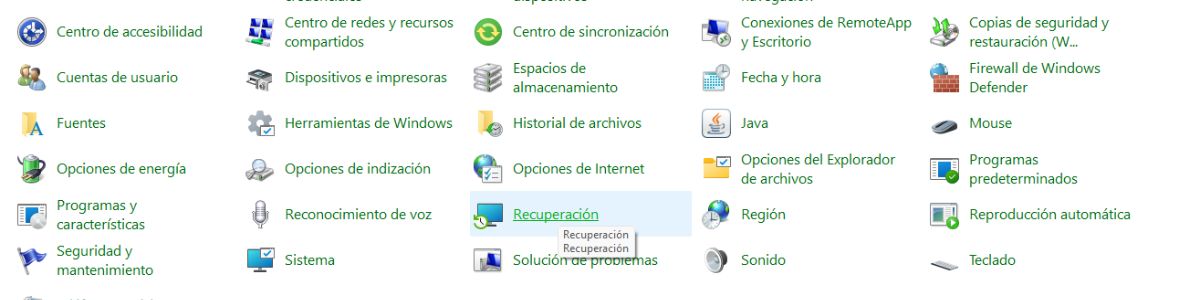 recuperacion en panel de control