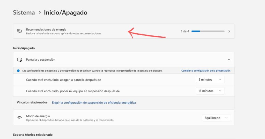 recomendaciones de ahorro de energía pc