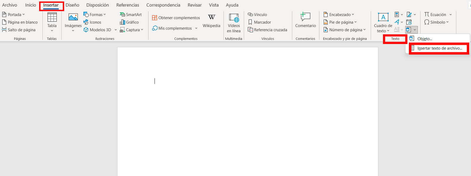 apartado texto en microsoft world
