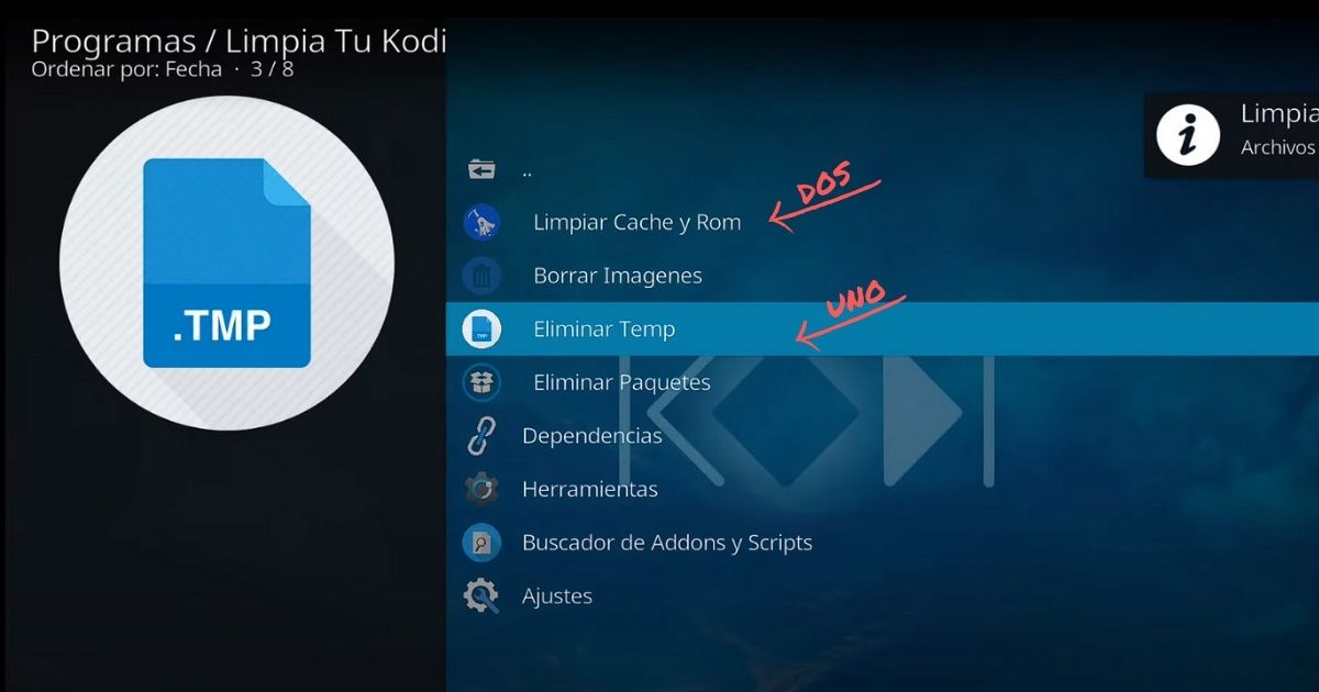 borrar cache kodi