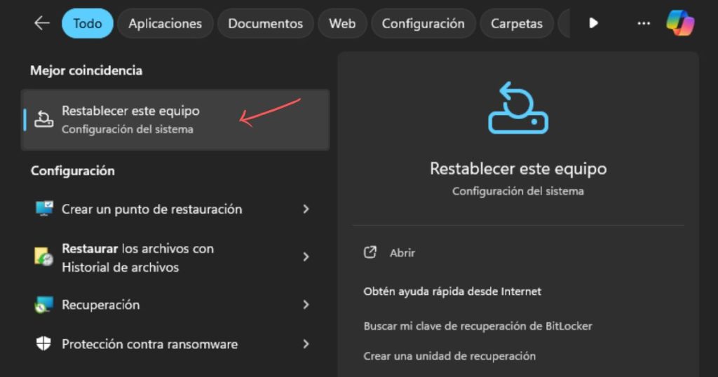 restablecer equipo